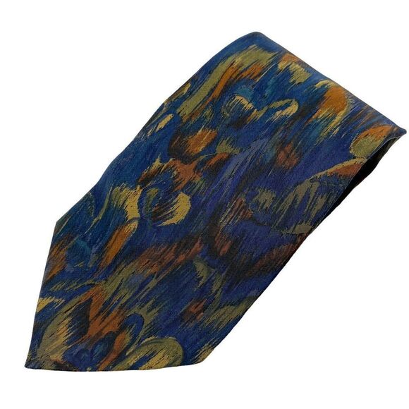 Ermenegildo Zegna Tie Men's Necktie Silk Blue Brown Abstract Watercolor - Picture 1 of 8